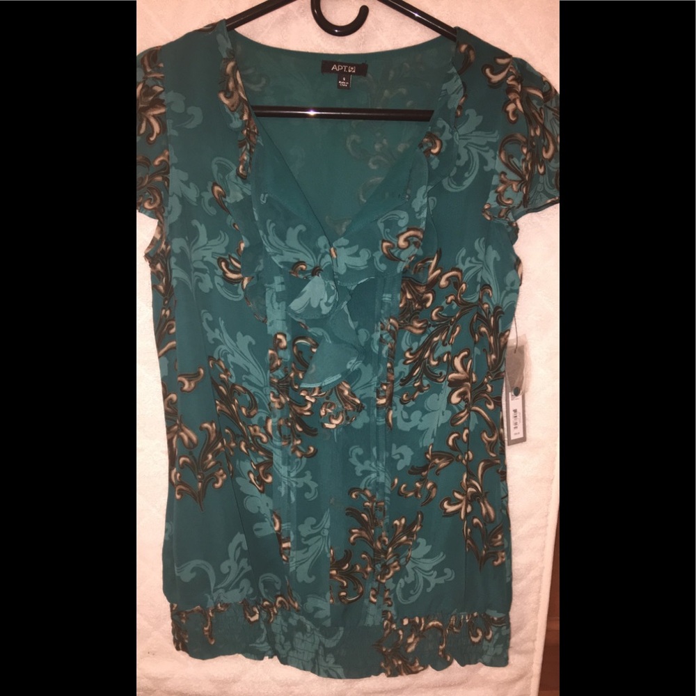 Printed teal and brown blouse